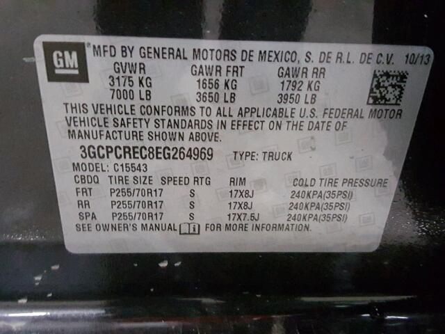 3GCPCREC8EG264969 - 2014 CHEVROLET SILVERADO CHARCOAL photo 10