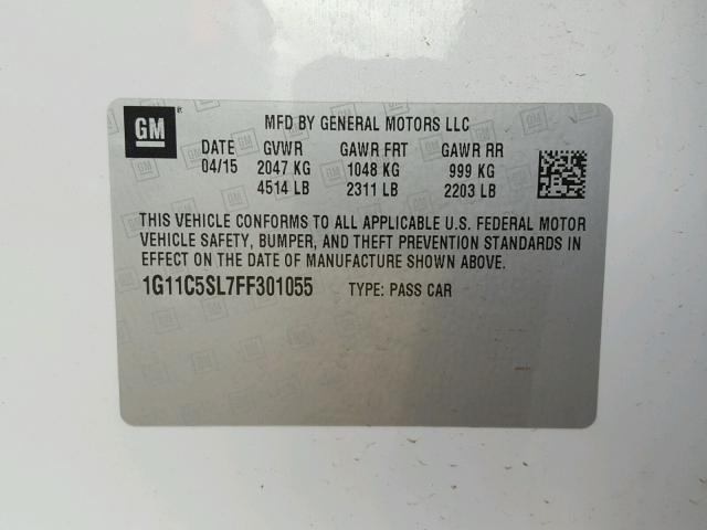 1G11C5SL7FF301055 - 2015 CHEVROLET MALIBU 1LT თეთრი ფოტო 10