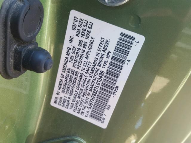 5J6YH28327L013499 - 2007 HONDA ELEMENT LX GREEN photo 10