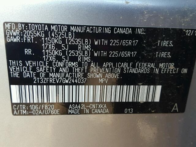 2T3ZFREV7GW244037 - 2016 TOYOTA RAV4 LE Gümüş foto 10