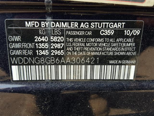 WDDNG8GB6AA306421 - 2010 MERCEDES-BENZ S 550 4MAT BLUE photo 10