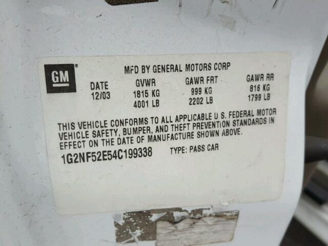 1G2NF52E54C199338 - 2004 PONTIAC GRAND AM S Ağ foto 10