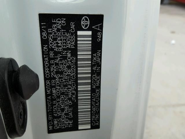 JTKJF5C71C3023162 - 2012 TOYOTA SCION TC 白色 照片 10