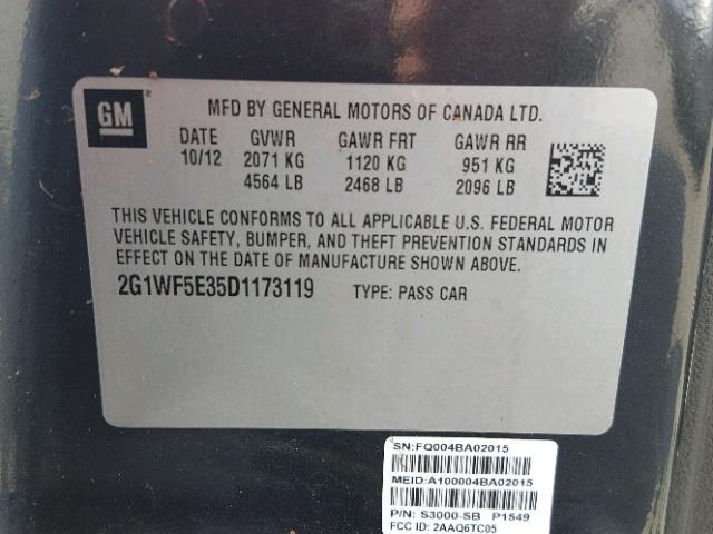 2G1WF5E35D1173119 - 2013 CHEVROLET IMPALA LS GRAY photo 10