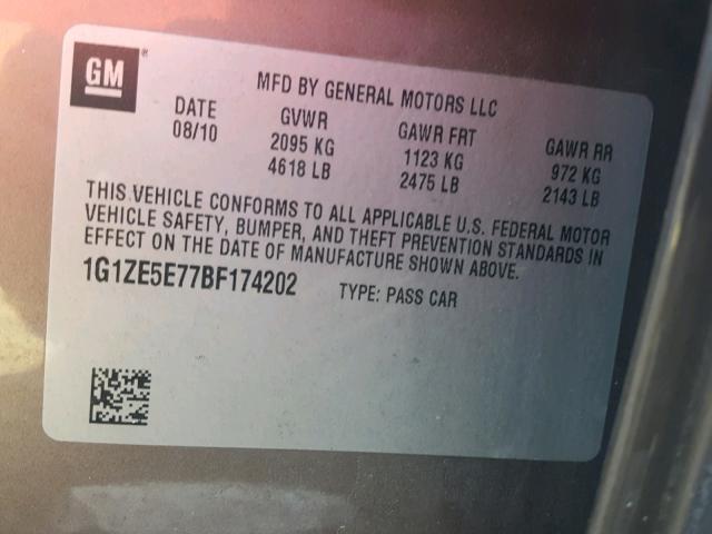 1G1ZE5E77BF174202 - 2011 CHEVROLET MALIBU LTZ 灰色 照片 10