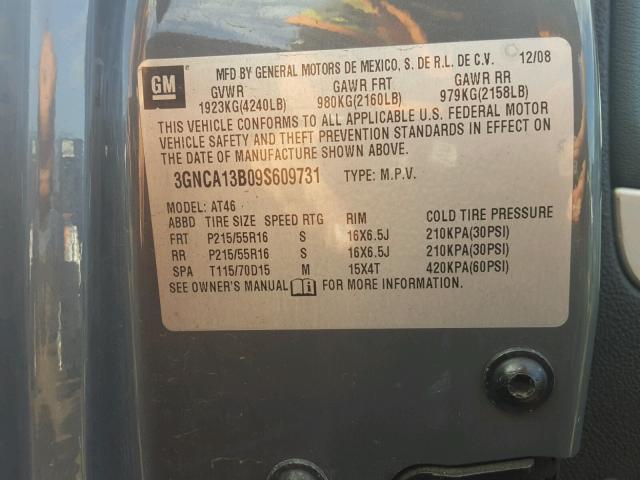 3GNCA13B09S609731 - 2009 CHEVROLET HHR LS GRAY photo 10