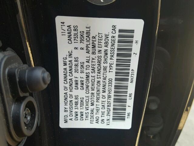 2HGFB2F78FH513300 - 2015 HONDA CIVIC SE BLACK photo 10