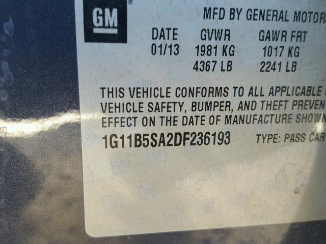 1G11B5SA2DF236193 - 2013 CHEVROLET MALIBU LS Mavi foto 10