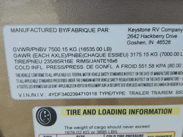 4YDF3402394710118 - 2009 KEYSTONE MONTANA WHITE photo 10