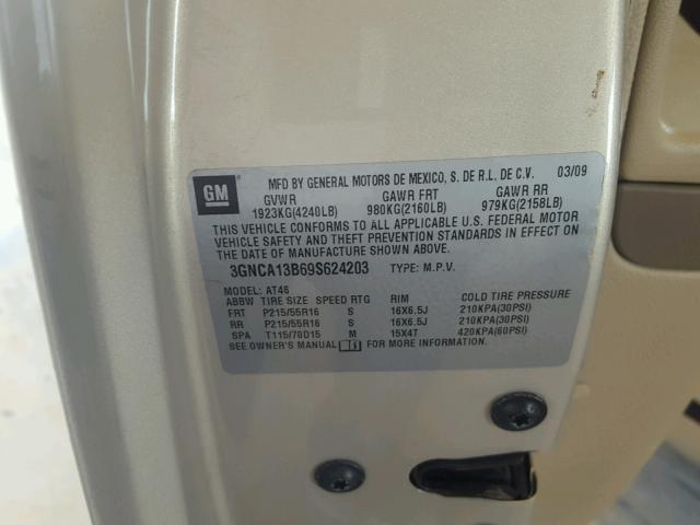 3GNCA13B69S624203 - 2009 CHEVROLET HHR LS Qəhvəyi foto 10