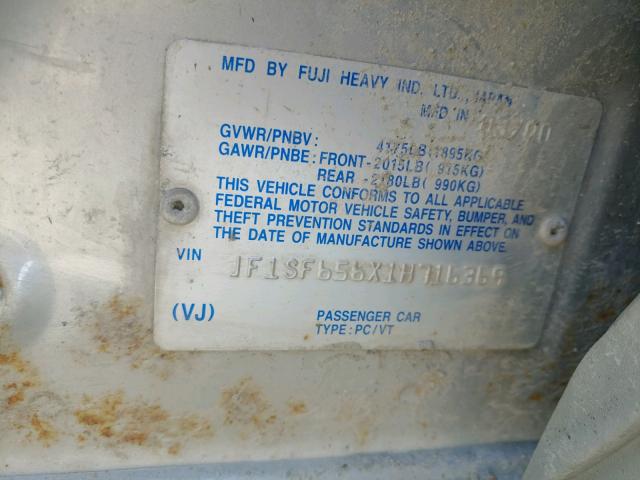 JF1SF656X1H716369 - 2001 SUBARU FORESTER S 银色 照片 10