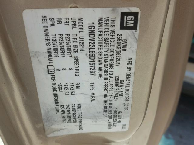 1GNDV23L66D157237 - 2006 CHEVROLET UPLANDER L 金色 照片 10