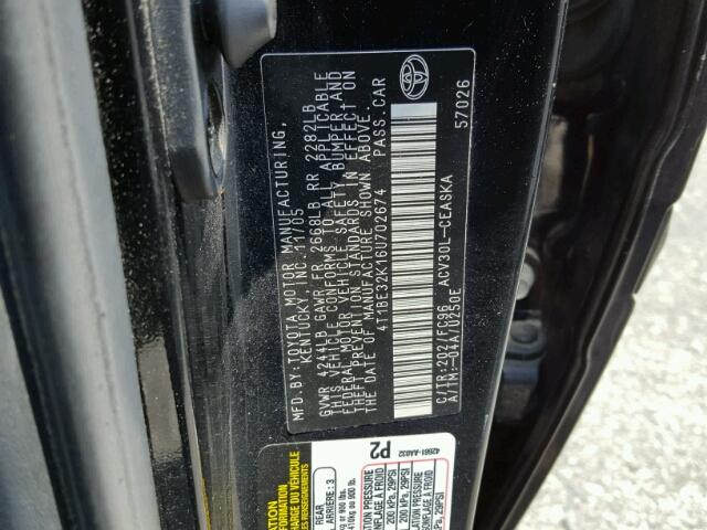 4T1BE32K16U702674 - 2006 TOYOTA CAMRY BLACK photo 10