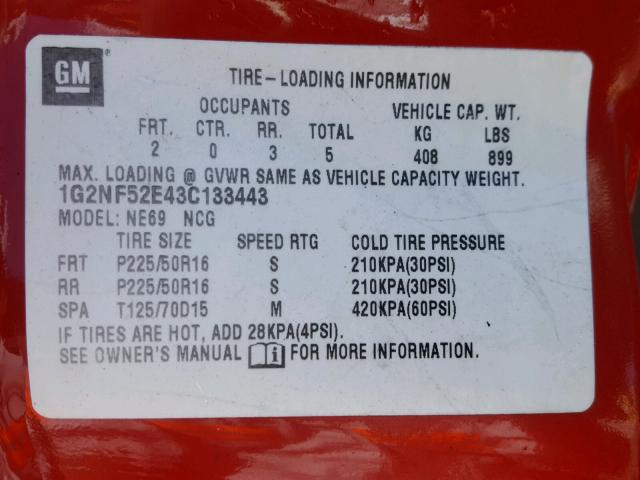 1G2NF52E43C133443 - 2003 PONTIAC GRAND AM S Qırmızı foto 10