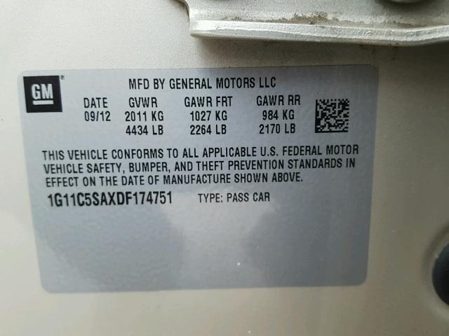 1G11C5SAXDF174751 - 2013 CHEVROLET MALIBU 1LT GOLD photo 10