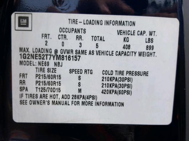 1G2NE52T7YM816157 - 2000 PONTIAC GRAND AM S Mavi foto 10