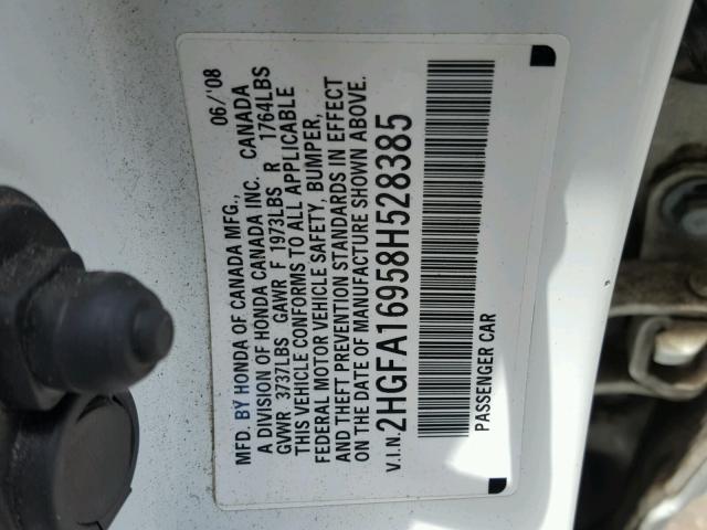 2HGFA16958H528385 - 2008 HONDA CIVIC EXL 白色 照片 10