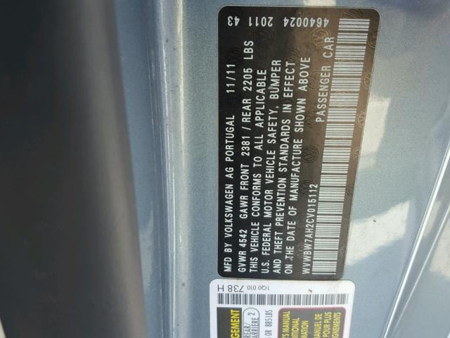 WVWBW7AH2CV015112 - 2012 VOLKSWAGEN EOS KOMFOR ლურჯი ფოტო 10