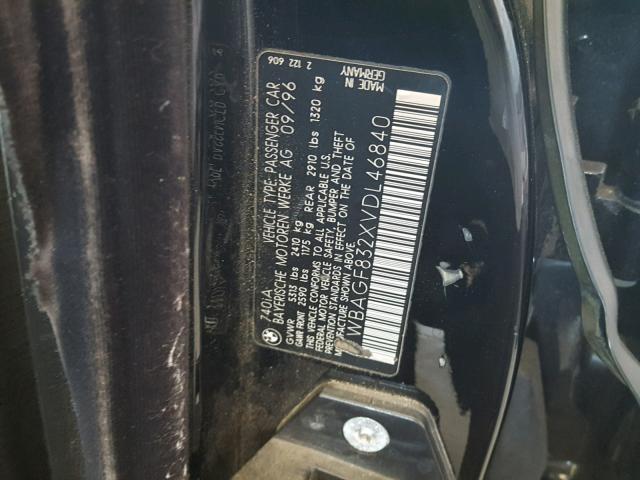 WBAGF832XVDL46840 - 1997 BMW 740 I AUTO BLACK photo 10