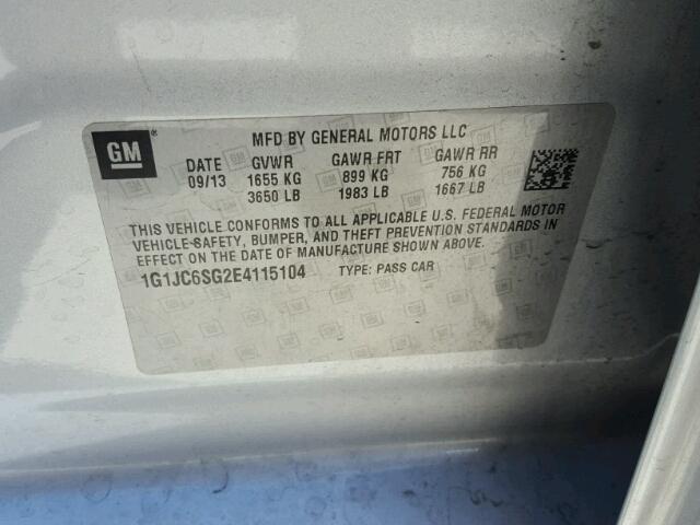 1G1JC6SG2E4115104 - 2014 CHEVROLET SONIC SILVER photo 10