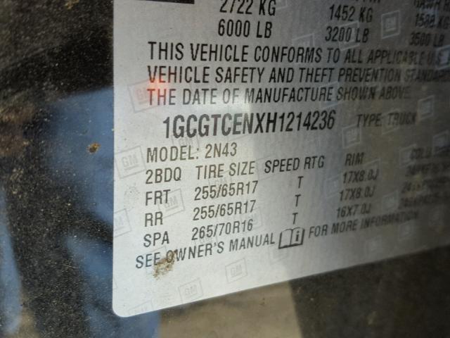 1GCGTCENXH1214236 - 2017 CHEVROLET COLORADO L BLACK photo 10