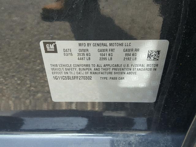 1G11C5SL6FF270302 - 2015 CHEVROLET MALIBU 1LT 灰色 照片 10