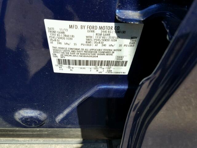 2FMDK3KC5EBA05264 - 2014 FORD EDGE LIMIT BLUE photo 10