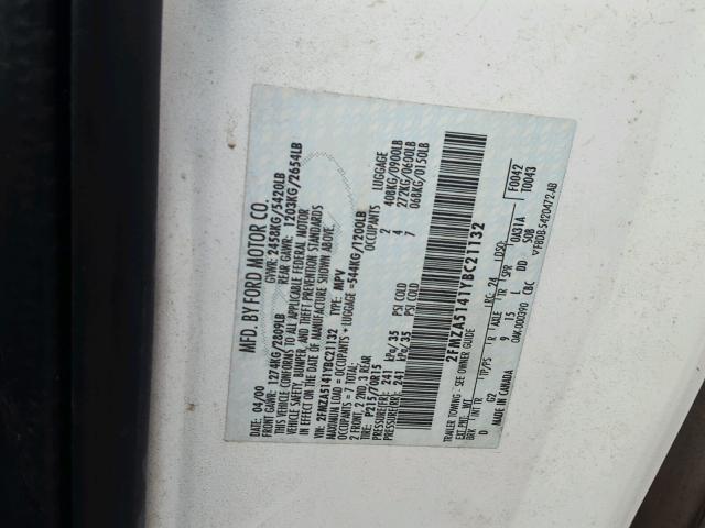 2FMZA5141YBC21132 - 2000 FORD WINDSTAR L WHITE photo 10