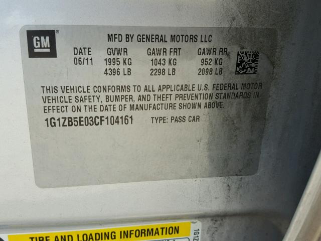 1G1ZB5E03CF104161 - 2012 CHEVROLET MALIBU LS SILVER photo 10