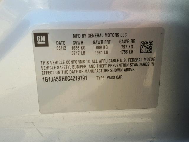 1G1JA5SH0C4219791 - 2012 CHEVROLET SONIC LS SILVER photo 10