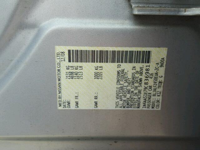 1N4AA51E79C836981 - 2009 NISSAN MAXIMA SILVER photo 10