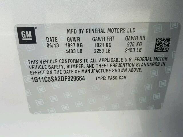 1G11C5SA2DF329664 - 2013 CHEVROLET MALIBU 1LT 银色 照片 10