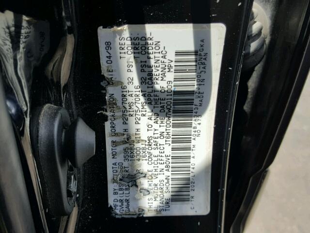 JT6HT00W7W0011009 - 1998 LEXUS LX 470 BLACK photo 10