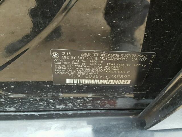 5UXFE83597LZ39897 - 2007 BMW X5 4.8I BLACK photo 10