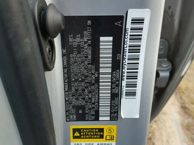 2T2ZK1BA8AC002191 - 2010 LEXUS RX GRAY photo 10