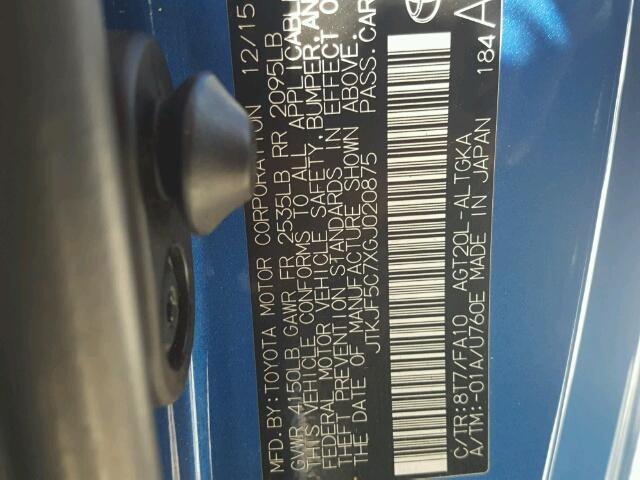 JTKJF5C7XGJ020875 - 2016 TOYOTA SCION TC 蓝色 照片 10