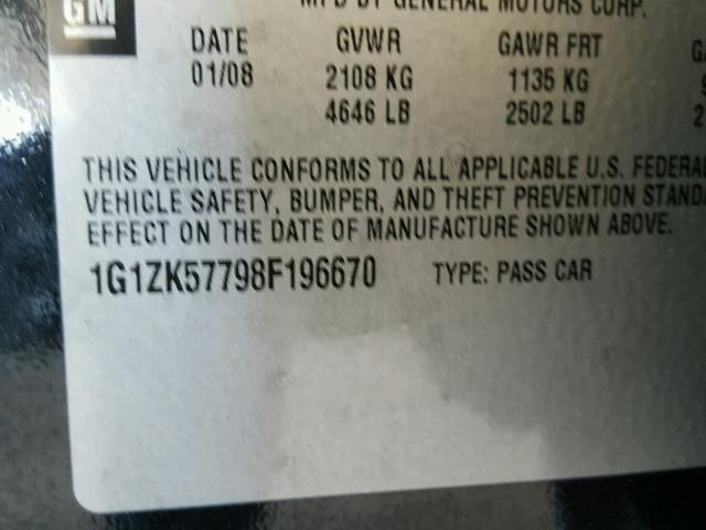 1G1ZK57798F196670 - 2008 CHEVROLET MALIBU LTZ 黑色 照片 10