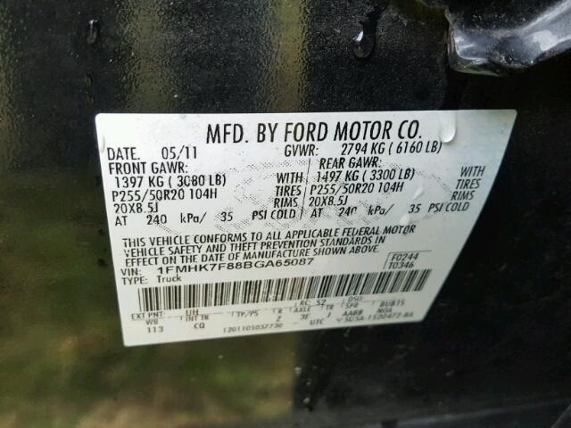 1FMHK7F88BGA65087 - 2011 FORD EXPLORER BLUE photo 10