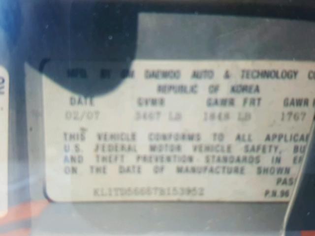 KL1TD56667B153952 - 2007 CHEVROLET AVEO BASE Күміс фото 10