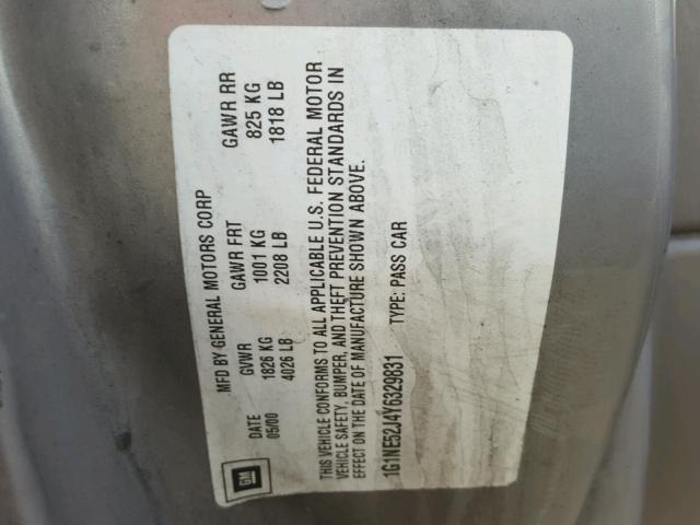 1G1NE52J4Y6329831 - 2000 CHEVROLET MALIBU LS ვერცხლისფერი ფოტო 10