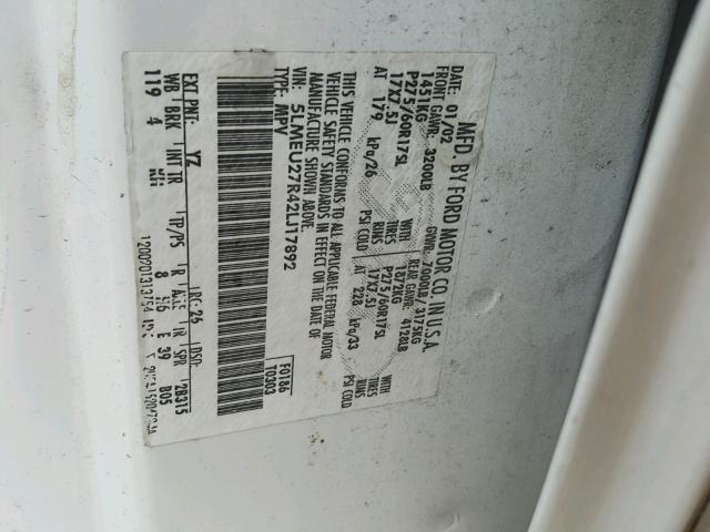 5LMEU27R42LJ17892 - 2002 LINCOLN NAVIGATOR Weiß Foto 10