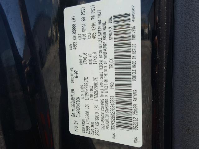 3D7KS28A27G845861 - 2007 DODGE RAM 2500 S BLACK photo 10