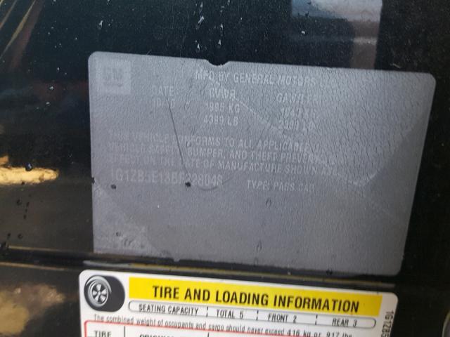 1G1ZB5E13BF228048 - 2011 CHEVROLET MALIBU LS შავი ფოტო 10