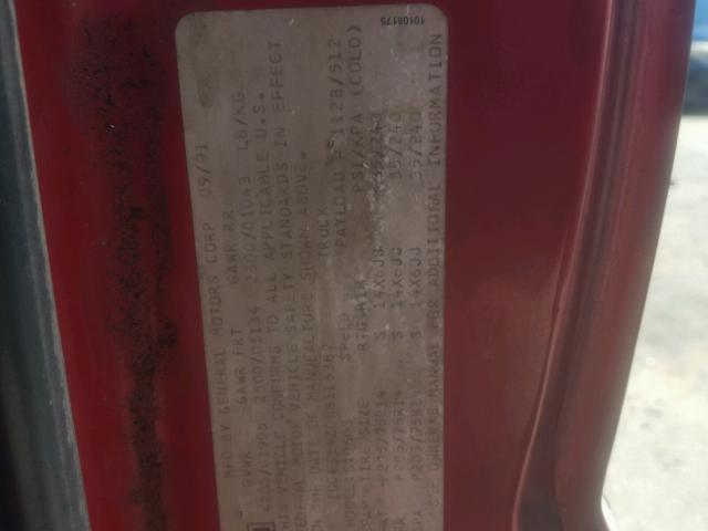 1GCCS14Z0N8115387 - 1992 CHEVROLET S TRUCK S1 RED photo 10