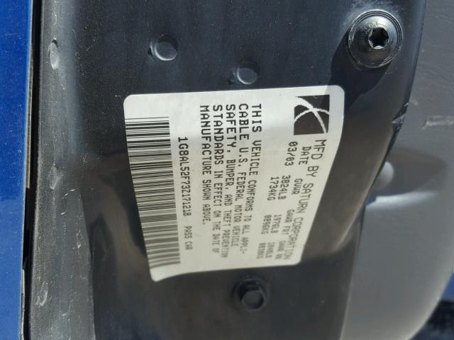 1G8AL52F73Z171218 - 2003 SATURN ION LEVEL BLUE photo 10