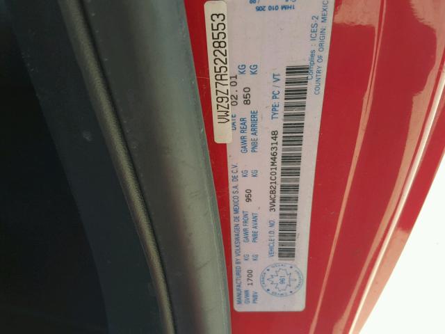 3VWCB21C01M463148 - 2001 VOLKSWAGEN NEW BEETLE 红色 照片 10