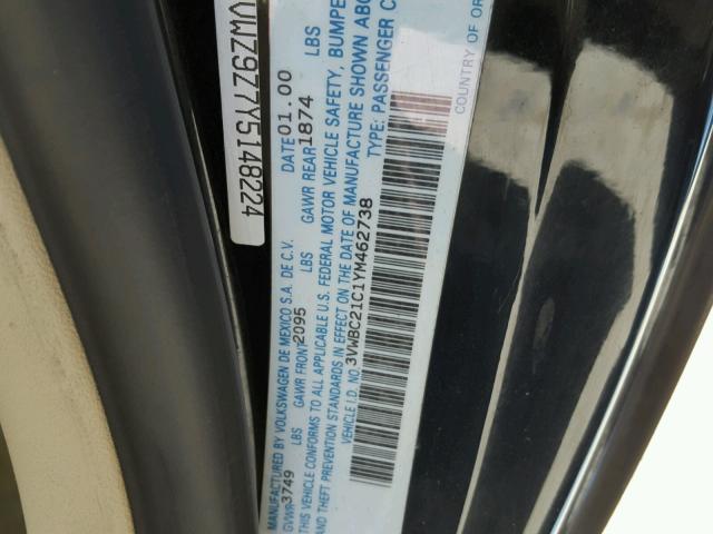 3VWBC21C1YM462738 - 2000 VOLKSWAGEN NEW BEETLE შავი ფოტო 10