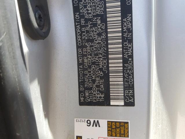 JTKDE177270186140 - 2007 TOYOTA SCION TC 银色 照片 10