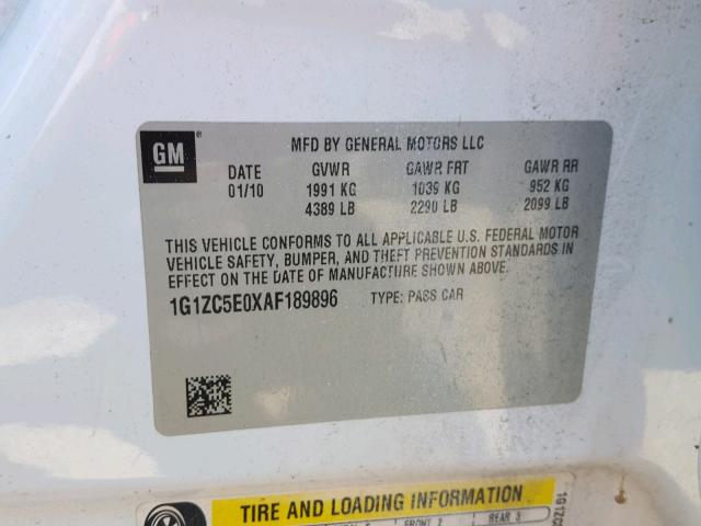 1G1ZC5E0XAF189896 - 2010 CHEVROLET MALIBU 1LT 白色 照片 10