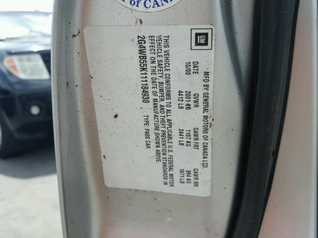 2G4WB55K111184930 - 2001 BUICK REGAL LS GRAY photo 10